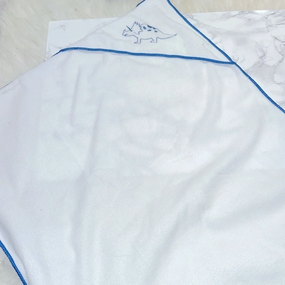 Greenbrier international babies Blue and White Dinosaur Hooded Towel